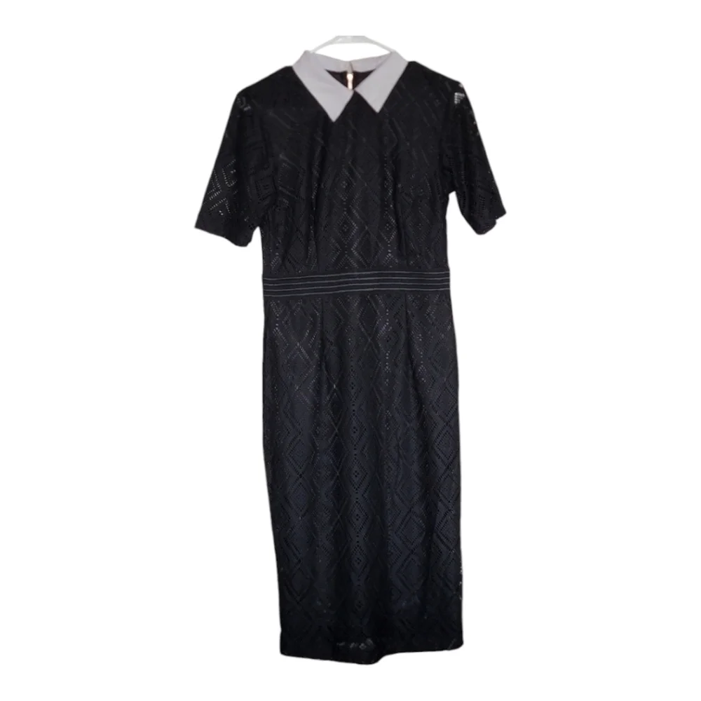 NY& C Black Midi Dress White Collar Medium - Picture 1 of 10